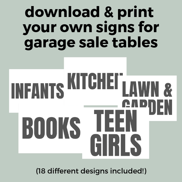 garage yard sale organization free printable signs