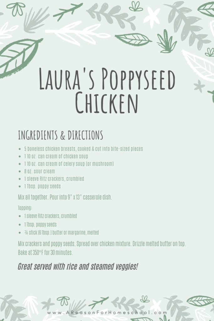recipe Laura's poppyseed chicken August 2019 Do It List home organization 