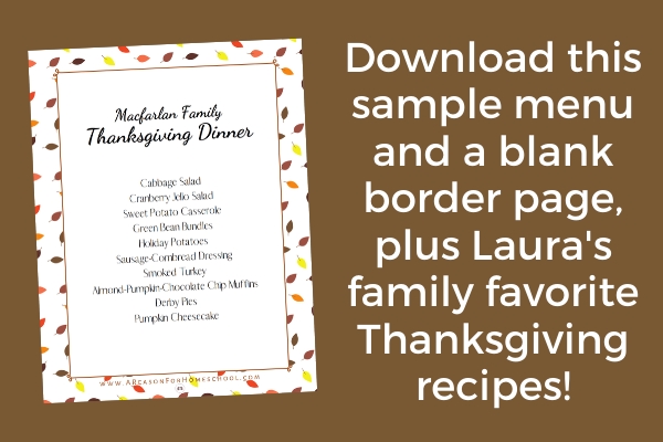 Thanksgiving recipes planning organization download printable homeschool homeschooling family