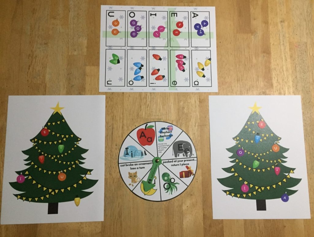 vowel recognition free game Christmas vowels printable download